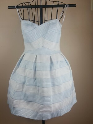 B SMART Bondage Sky Blue White Striped Fit Flare Strapless Juniors dress  11/12 | eBay
