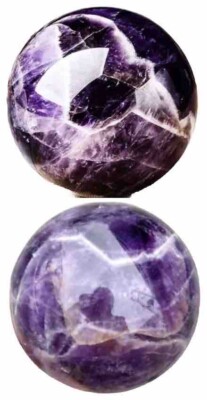 2 x natürliche echte Chevron Traum Amethyst Kristall Kugel Kugel Quarz Edelstein