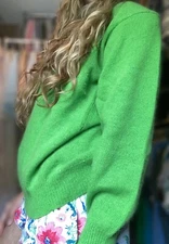 Vintage Boho green Valerie Stevens Luxury Lambswool Angora Sweater Sz. Medium