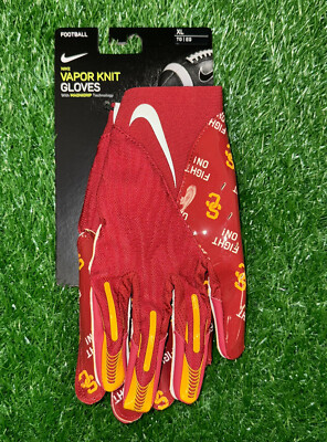Nike USC Trojans Team Issued Vapor Knit Football Gloves Red Yellow