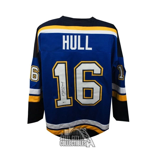 Brett Hull Autographed St Louis Custom Blue Hockey Jersey - BAS COA (Black Ink)