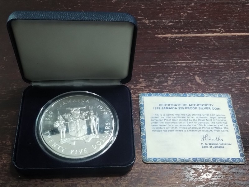 1979 25 DOLLAR STERLING SILVER PROOF COIN JAMAICA BOX & COA RARE LOW MINTAGE