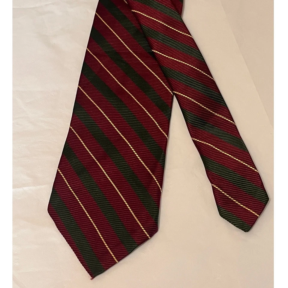 BREUER All Silk Tie Necktie Hand Made In France - Stripes Red & Green - Image 2 of 4