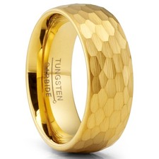 Mens Goldtone Tungsten Wedding Promise Ring Hammered Finish Comfort-Fit 8MM