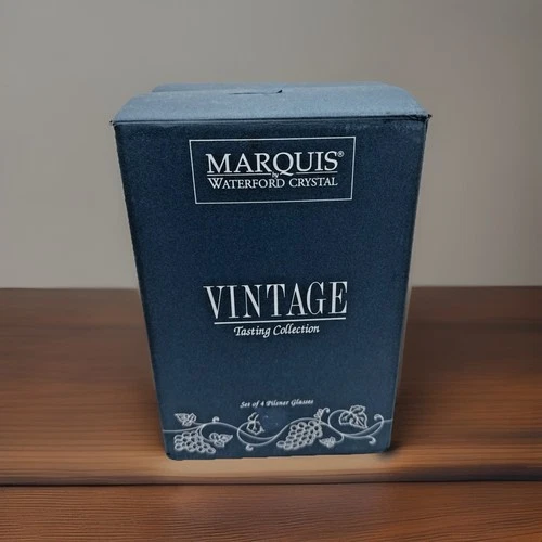 Marquis Waterford Vintage Pilsner Glasses Set 4 Crystal 16oz Beer Stems Box