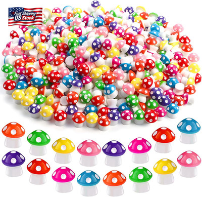 DIYDEC 100Pcs Mini Resin Mushroom 8 Colors Small Mushrooms Figures Tiny Resin Mu