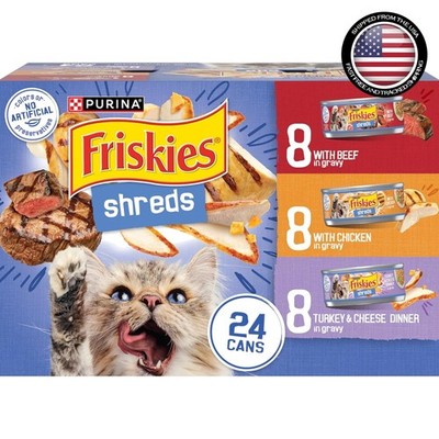 Purina Shreds Wet Cat Food Variety Pack - All-Natural Recipe, 24 Cans of Flavor