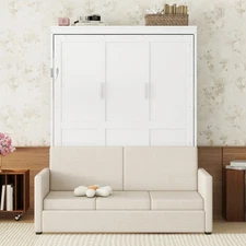 Queen Size White Murphy Wall Bed with Cushion - Space-Saving Design