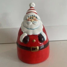 Vintage Share the Joy Earthenware Santa Dinner Bell Hand Painted 