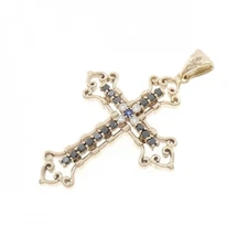 Authentic K10YG Cross Sapphire Pendant  #260-007-323-2773