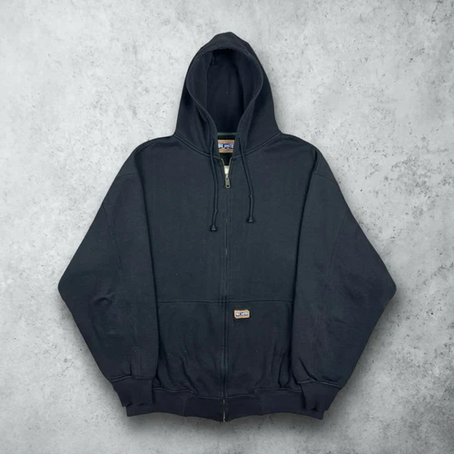 Sweat à capuche noir vintage années 90 Big Smith blanc fermeture éclair complète doublé thermique grunge XL Y2K