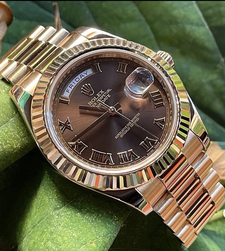 Rolex Day-Date II 218235 President 41MM Rose Gold Chocolate Dial Box & Papers