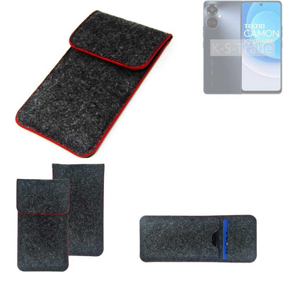 Filz Hülle für Tecno Camon 19 Pro 5G dunkelgrau roter Rand Case Tasche Schutz 