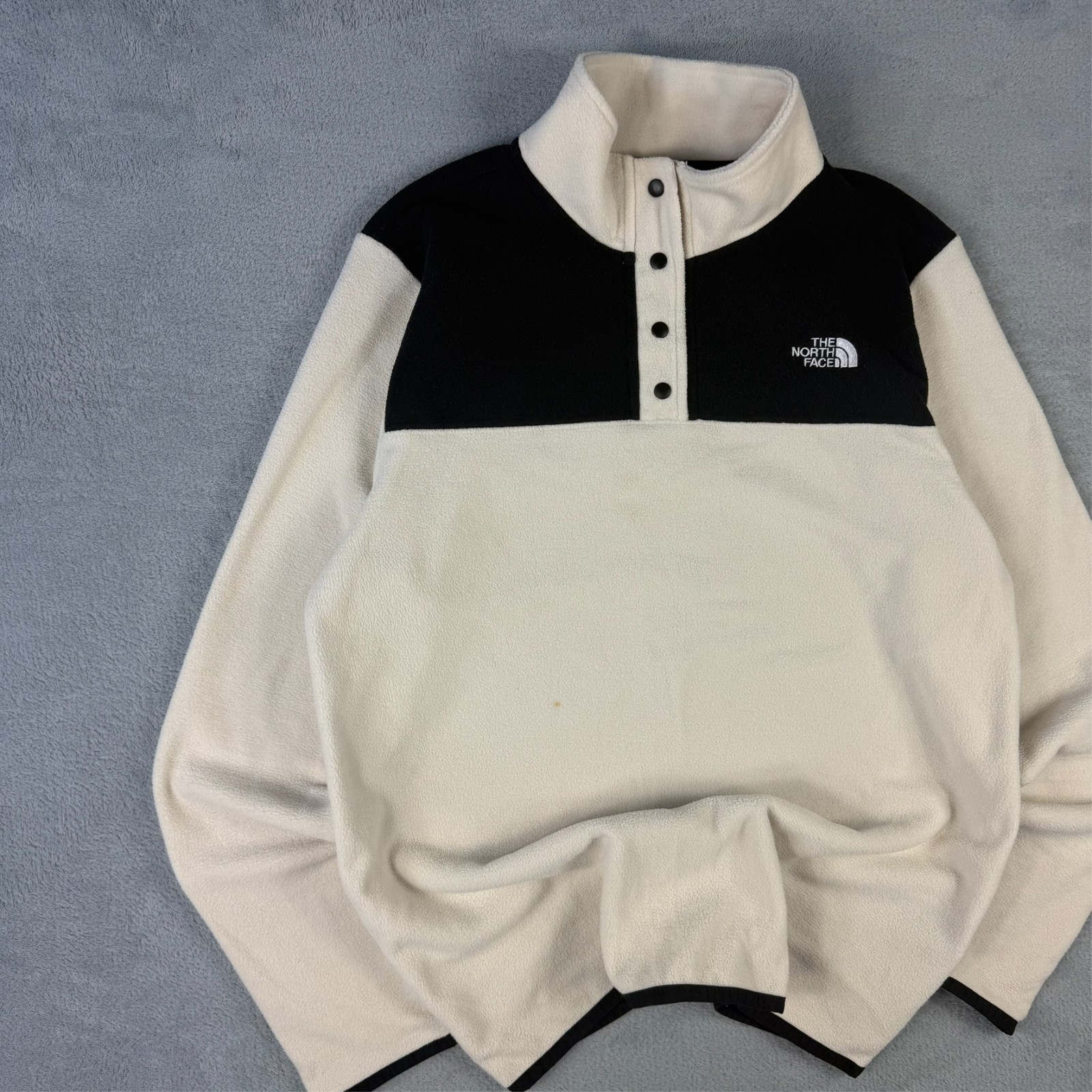 Women's The North Face Cream Black Fleece T-Snap Button Sz Small Pullover Jumper image 3