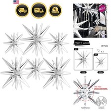 Metallic Silver Star Foil Balloons 6pcs Different Sizes Pack of 27 22 Inch Ex...