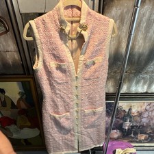 GUCCI S/S 2019 Pink White Gold Boucle Tweed Tiger Chain Sleeveless Dress Size L