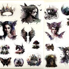 Dark Goth Fairy Stickers Halloween Junk Journal Collage Scrapbooking