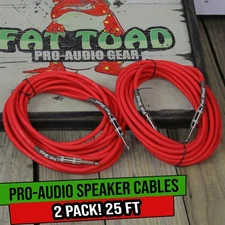 FAT TOAD Speaker Cables 1/4 Male Jack 25ft DJ Cords PA Audio Stage Studio Wires