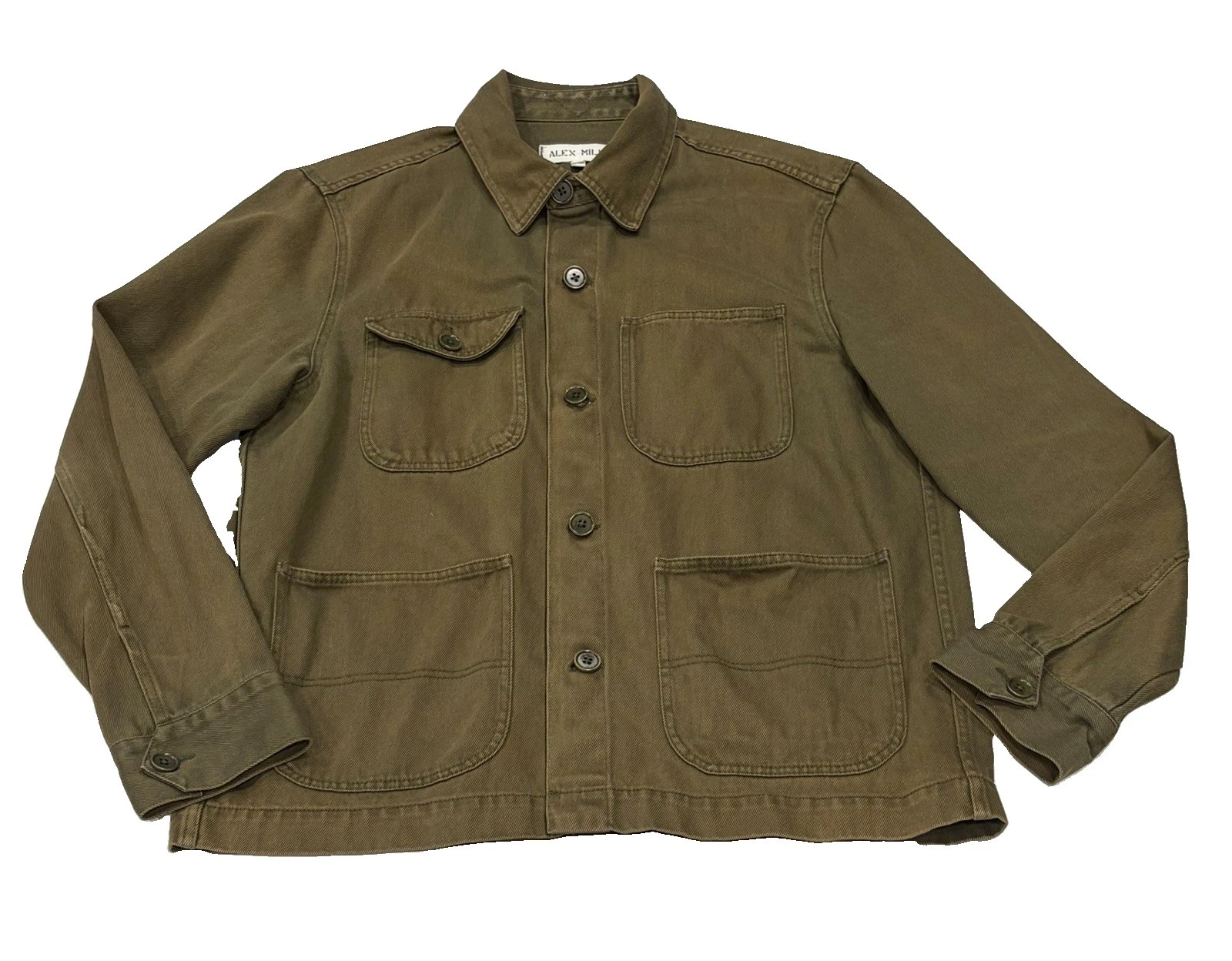 ALEX MILL Garment Dyed Work Jacket Chore Coat Recycled Denim Military Green L - product detail image 3