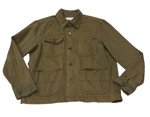ALEX MILL Garment Dyed Work Jacket Chore Coat Recycled Denim Military Green L image 3