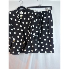 Leslie Fay Vintage Polka Dot Skirt Suit Set Black White Peplum Blazer Skirt 8