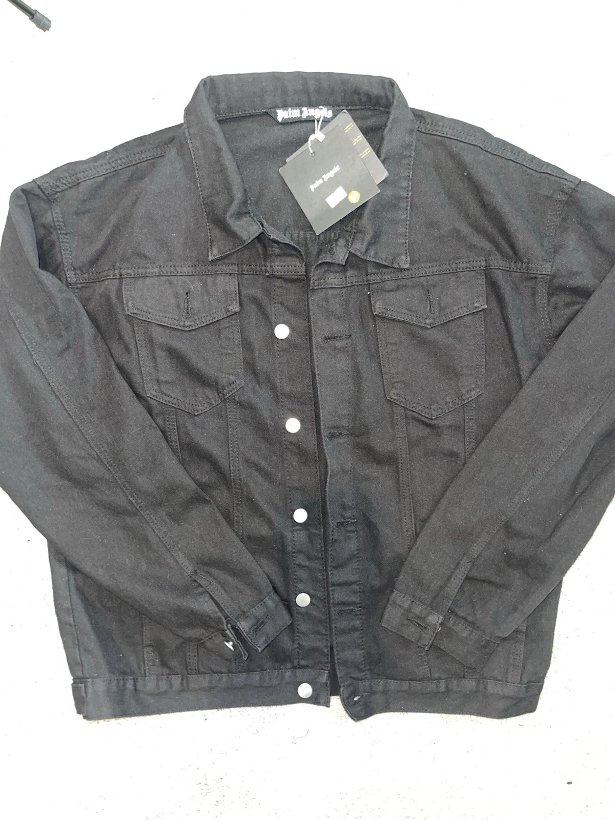 Palm Angels Men Black Vintage Logo Back Button Front Denim Jacket size X-LARGE  image 5