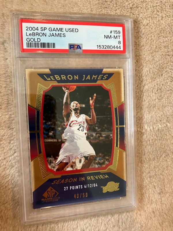 2004 /50 LEBRON JAMES GOLD SEASON IN REVIEW SP GAME USED 159 PSA 8 only 1 higher