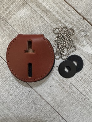Belt Clip Badge & Shield Holder - With Chain For Neck Use - Round Shape - Tan