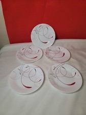 5 Corelle Splendor 7” Bread and Butter Round Plate Red & Gray Swirl