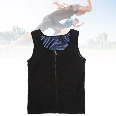 Men Sweat Vest Blue Inner Zipper Closure Fast Dry Waist Trainer Tank Top  For MUF