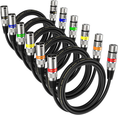 XLR Microphone Cable 2 Feet - Male to Female 3 Pins Balanced Cables, 6 Pack