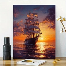 Sunset Sailboat Sky Framed Canvas Stretched Ready to Hang 50x40 Home decor Gift