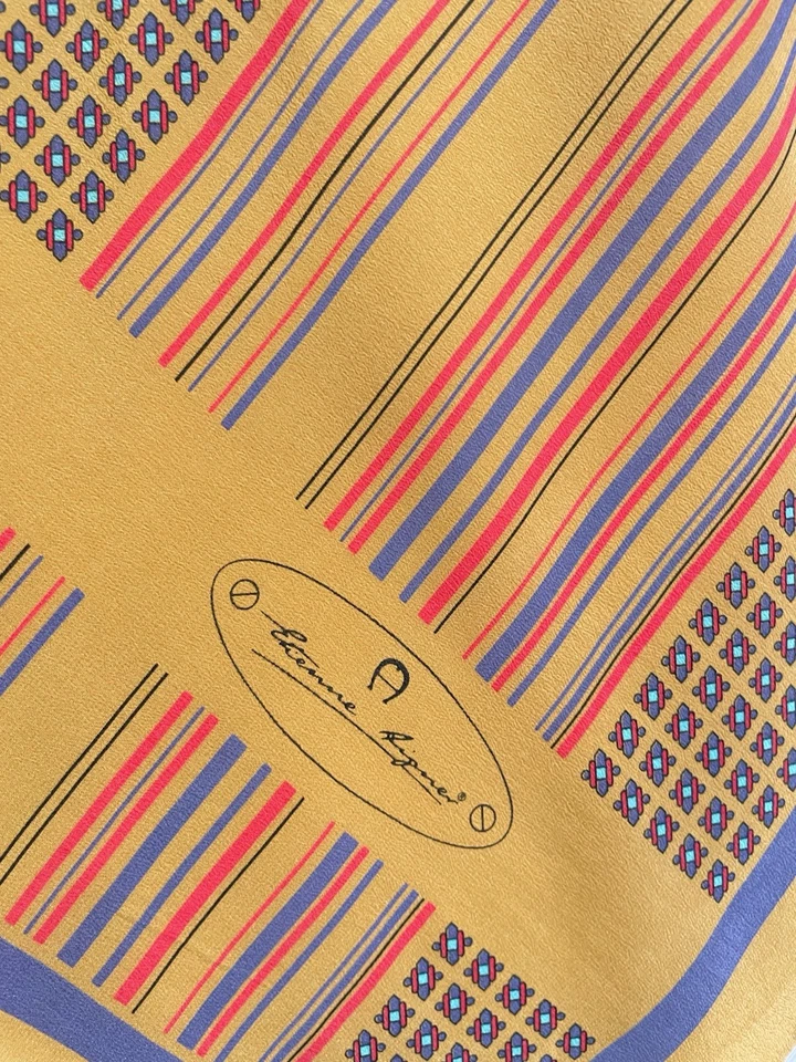 Lenço de seda Y6# Etienne Aigner estampa listrada geométrica ouro mostarda vintage Itália - Imagem 4 de 4