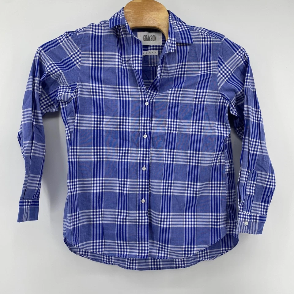 Grayson The Hero Womens Medium Plaid Button Down Shirt Blue White Long Sleeve - Image 2 of 4
