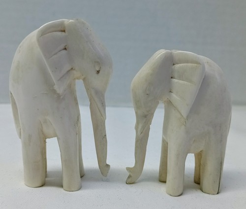 VINTAGE CHINESISCHER HANDGESCHNITZTER ELFENBEINFARBENER ELEFANT MAMA BABY MINIATUR - Bild 2 von 12