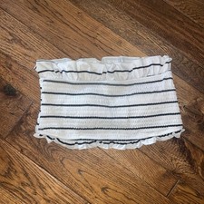 Womens Size Medium Ruched Ruffled Navy and White Swim Tube Top Beach Island Sea