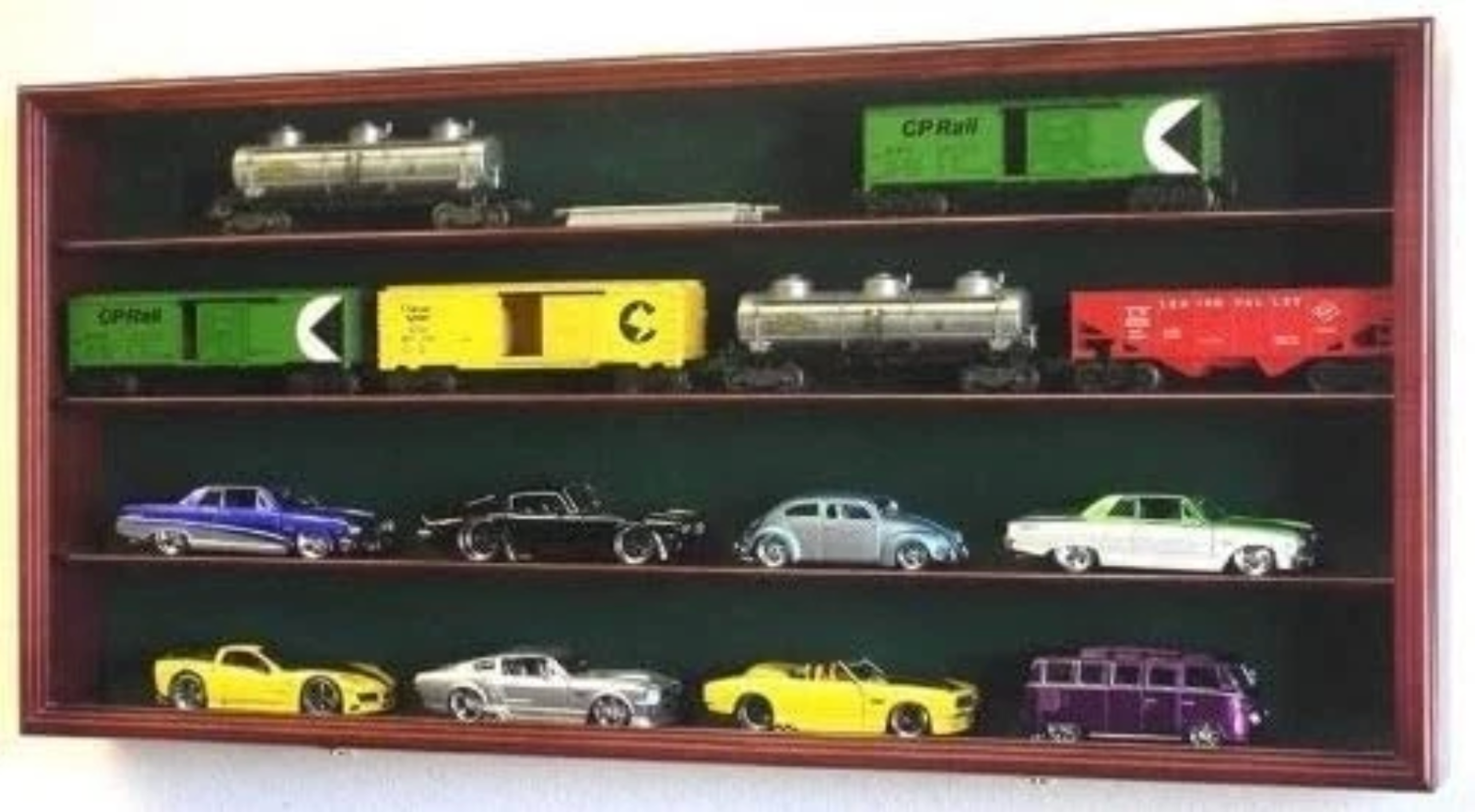Train Display Case O Scale Cherry Railroad Model Locomotive Wood Rack ...