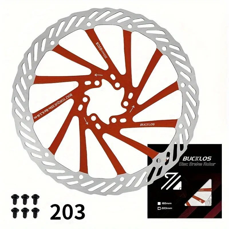 Disque de frein de vélo Bucklos de 203mm en rouge pour un refroidissement optimal