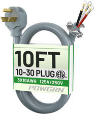 30 Amp 3 Prong Dryer Cord 10 FT Gray, 10 Gauge Appliance Dryer Power Cord NEMA 1