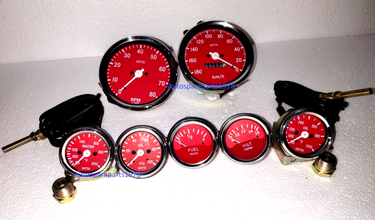 Smiths Gauge Kit Temp+ Oil+ Fuel+ Volt + Oil Temp+ Speedo 0-180MPH + 0-80RPM YC
