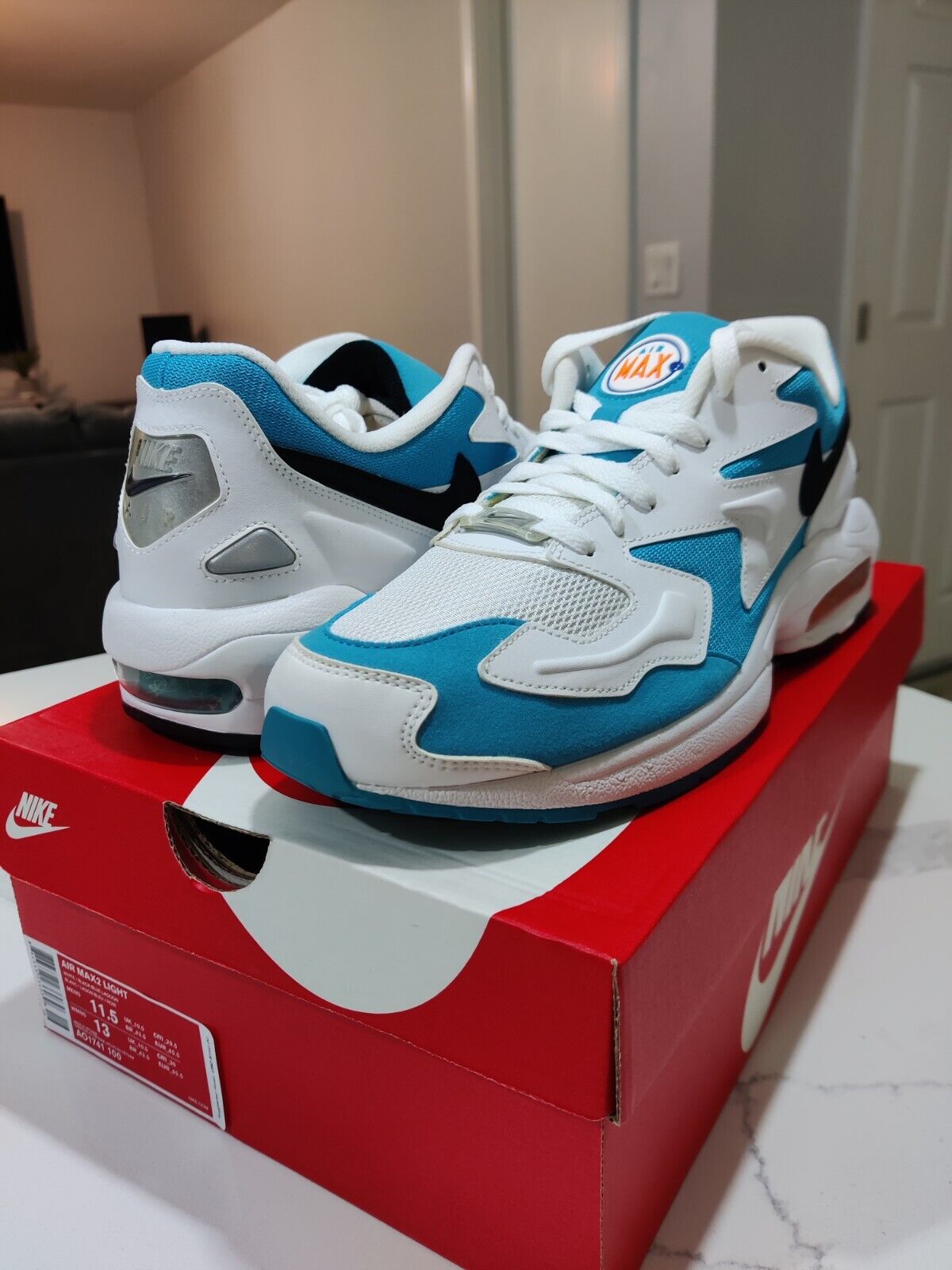 Authentic Nike Air Max2 Light OG White Blue Lagoon 2019 11.5 AO1741100 | eBay