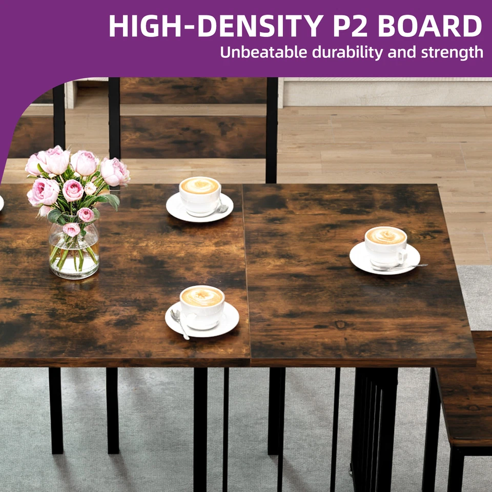 Brown Farmhouse Rectangular Dining Room Table Set for Kitchen Dining Apartment - Image 4 of 4