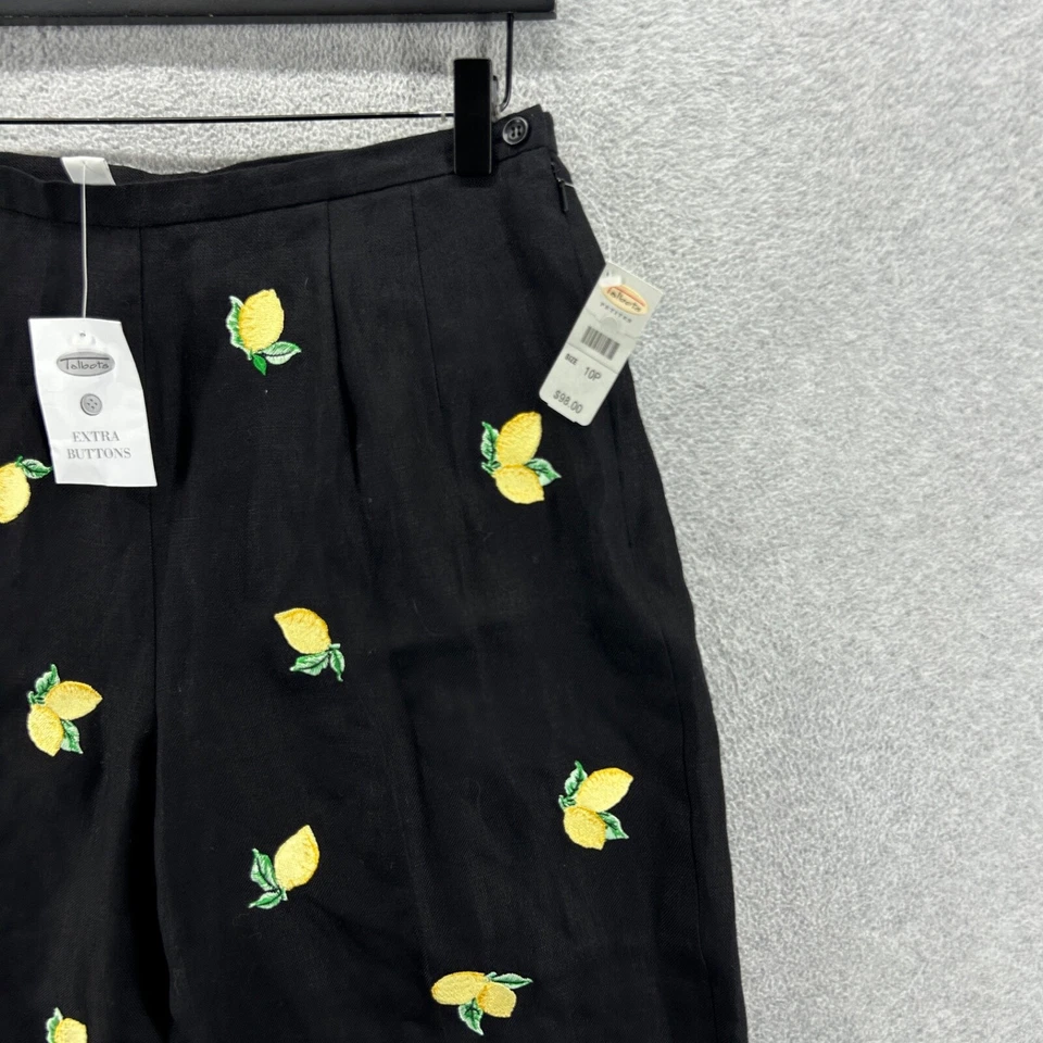 Talbots 100% Irish Linen Pants Women's Size 10 Black Lemon Embroidered NWT - Image 3 of 4