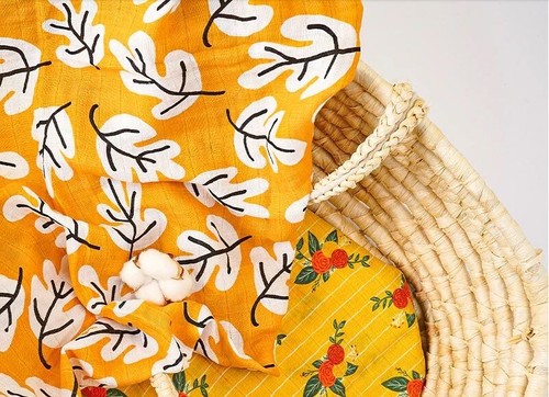 Baby Blanket All Season Muslin Swaddle Color: Gold Flower Pattern - Picture 2 of 4