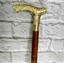 Brass Designer Victorian Derby Handle Walking Stick Brown Wooden Inlaid Cane