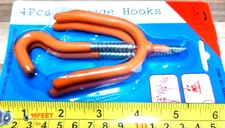 4pc. STORAGE HOOKS SCREW IN TYPE PVC COATED GREAT GARAGE HOOKS