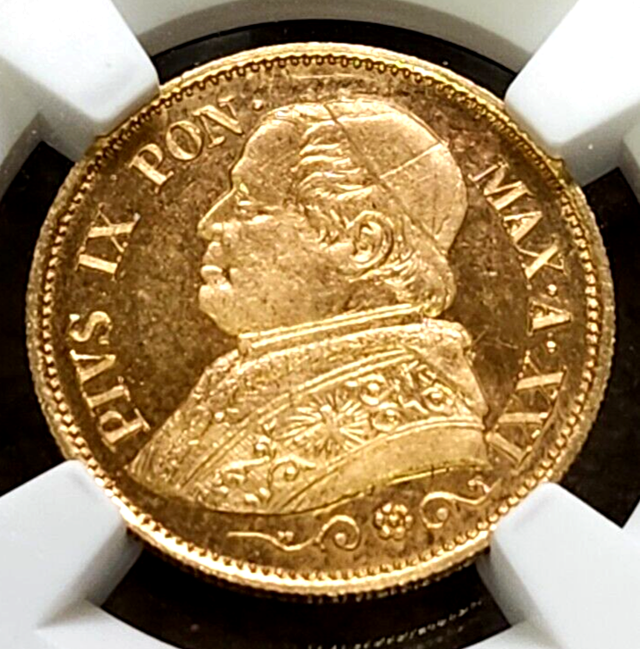 Pillet、LE PONT NEUF、海外版超希少レゾネ、新品額付 1867R XXI Italy Gold 10 Lire Papal States - MS68 - NGC - Finest