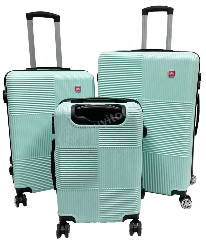 3Pcs Blue Luggage Set Travel Bag ABS Trolley Spinner Lock Carry On Suitcase - Image 3 of 4