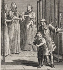 Incisione antica Michel Collée La Dame Stapart Louis-Basile de Montgeron