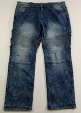 Chams Jeans Men’s 42 Blue Bleached Zipper Fly Straight Leg Stretch Street Wear